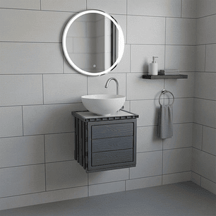 Kit Mueble + Lavamanos + Grifería Ccol1129 Gris Un Agujero