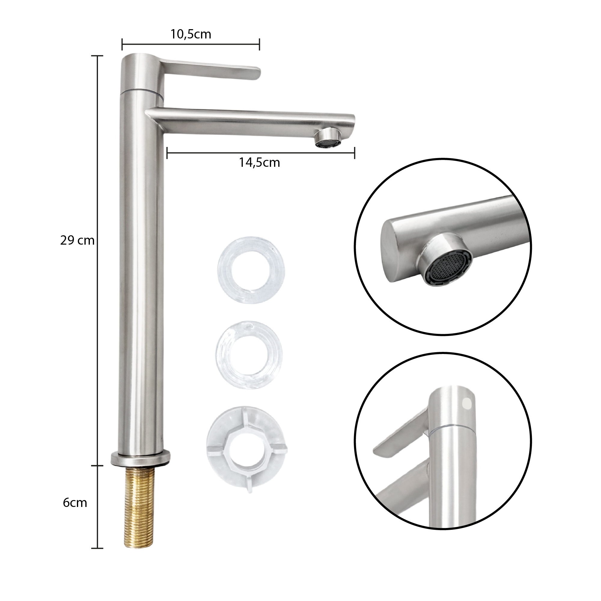 Griferia Lavamanos Alta Agua Fría Inox 304 Satin 
