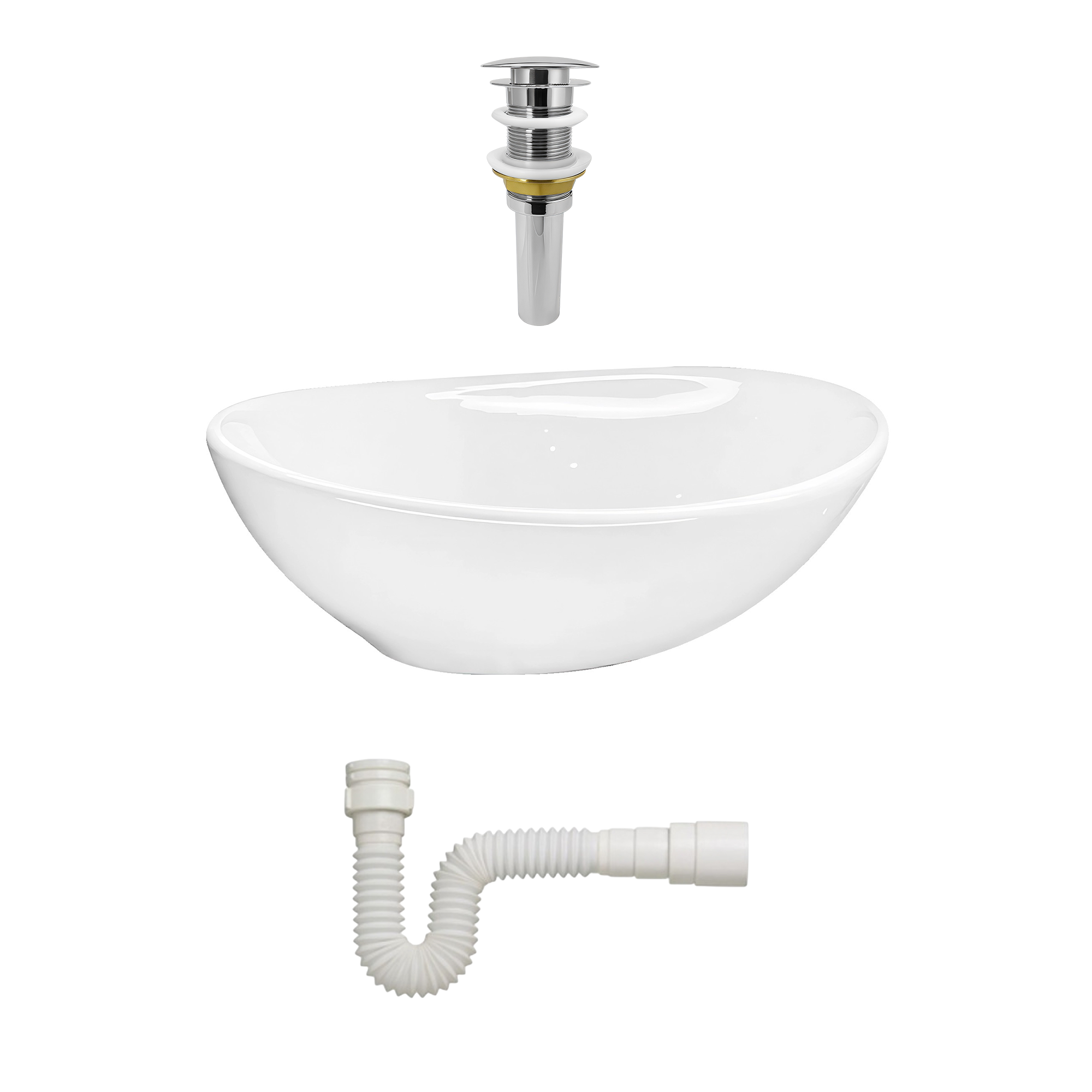 Lavamanos Ovalado En Ceramica Blanco + Push Hongo + Sifon 