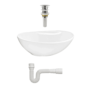 Lavamanos Ovalado En Ceramica Blanco + Push Hongo + Sifon 