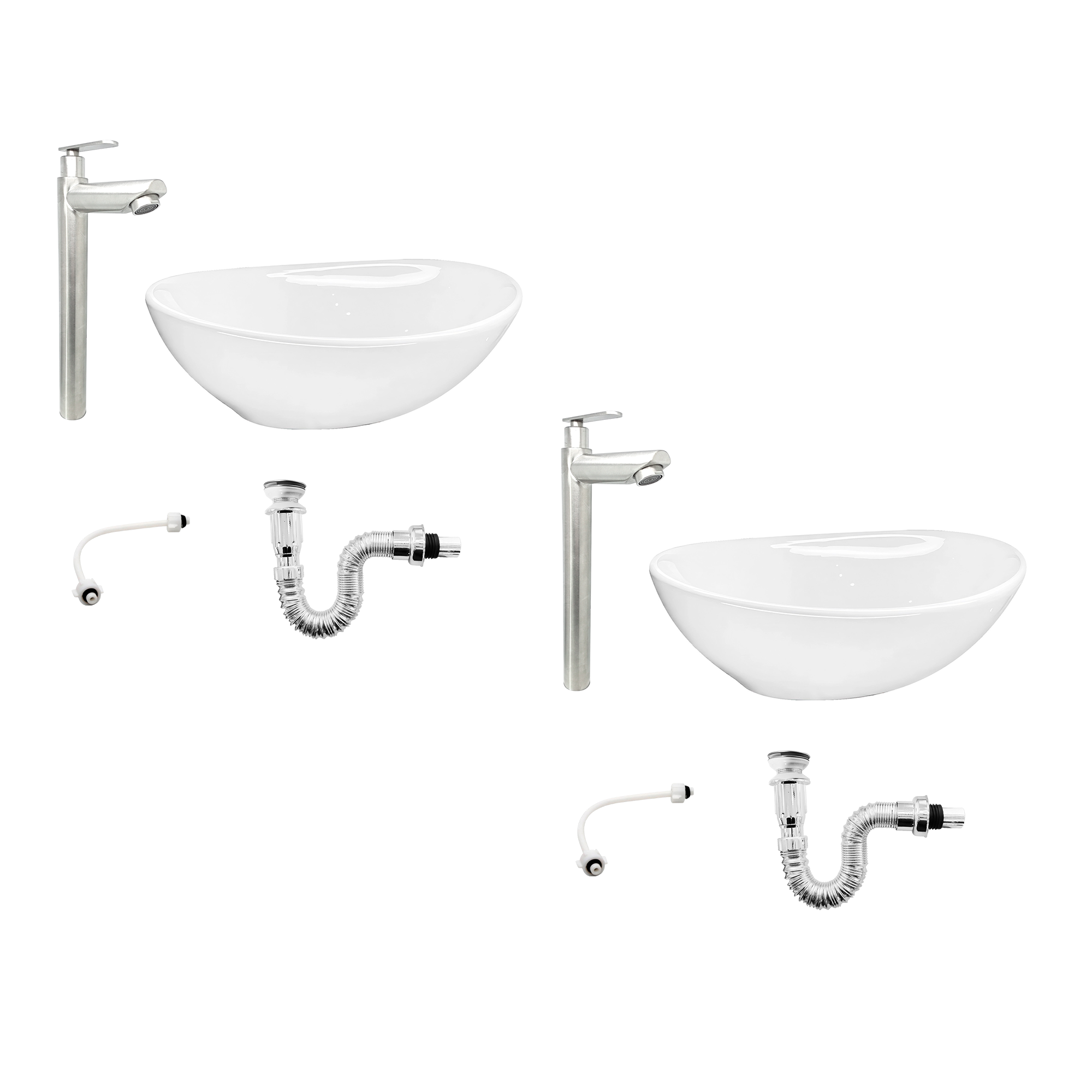 Pack X 2 Combos Lavamanos + Grifería Agua Fría Inox D06 + Push