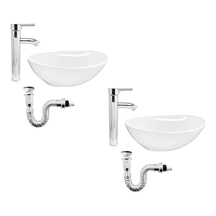 Pack X2 Combos Lavamanos Blancos + Griferia + Push + Sifón