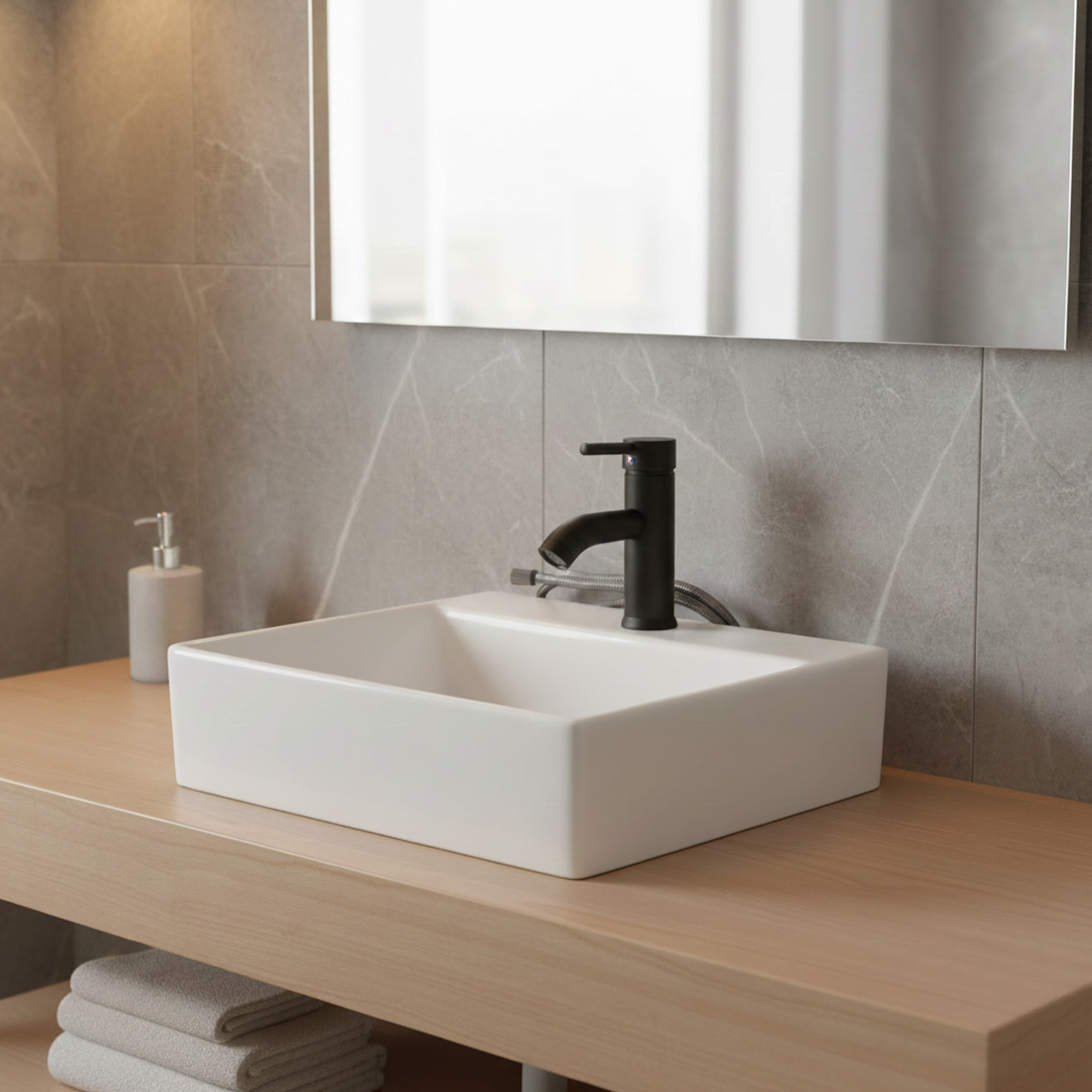 Combo Lavamanos Pequeño Rectangular+griferia Mezcladora C689