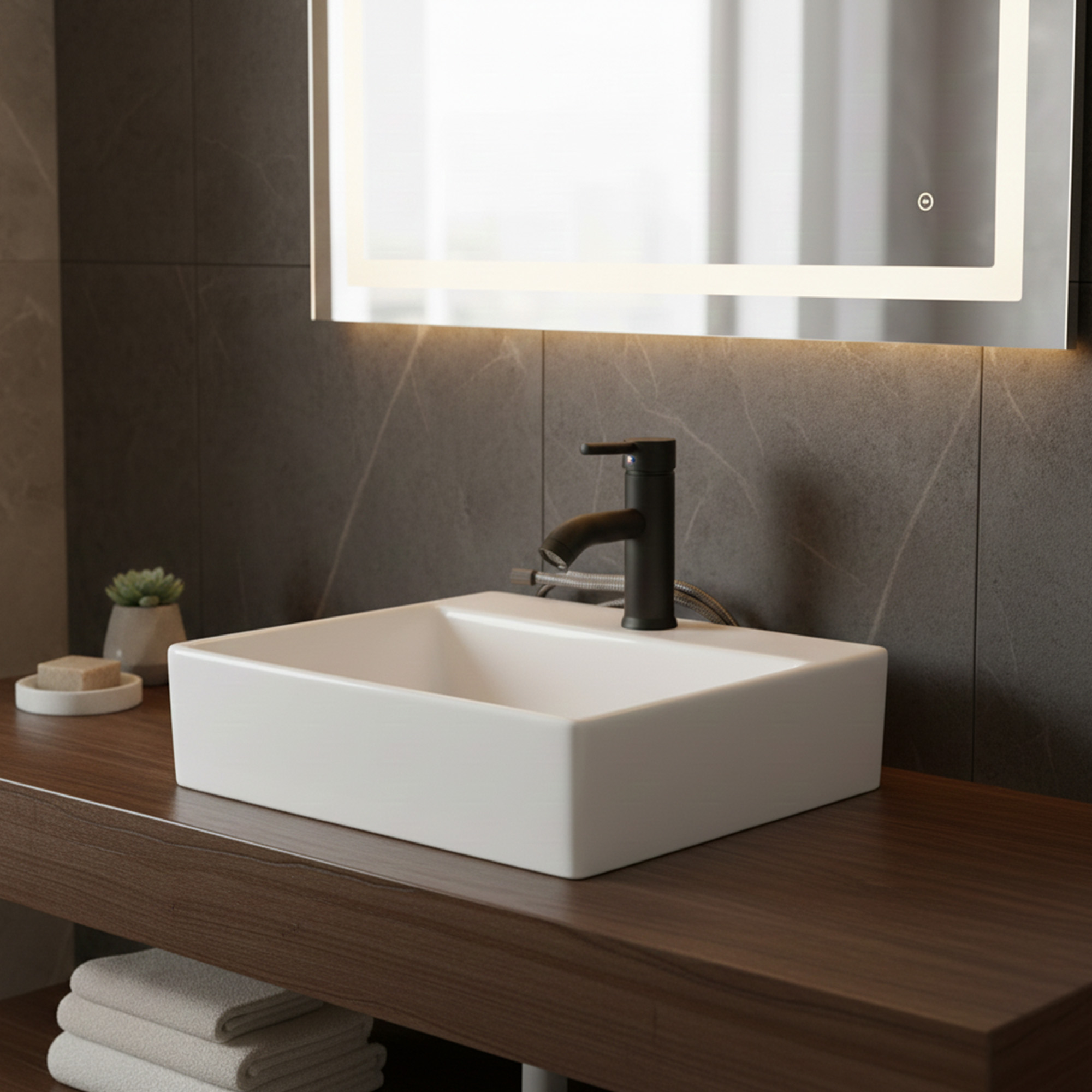 Combo Lavamanos Pequeño Rectangular+griferia Mezcladora C690