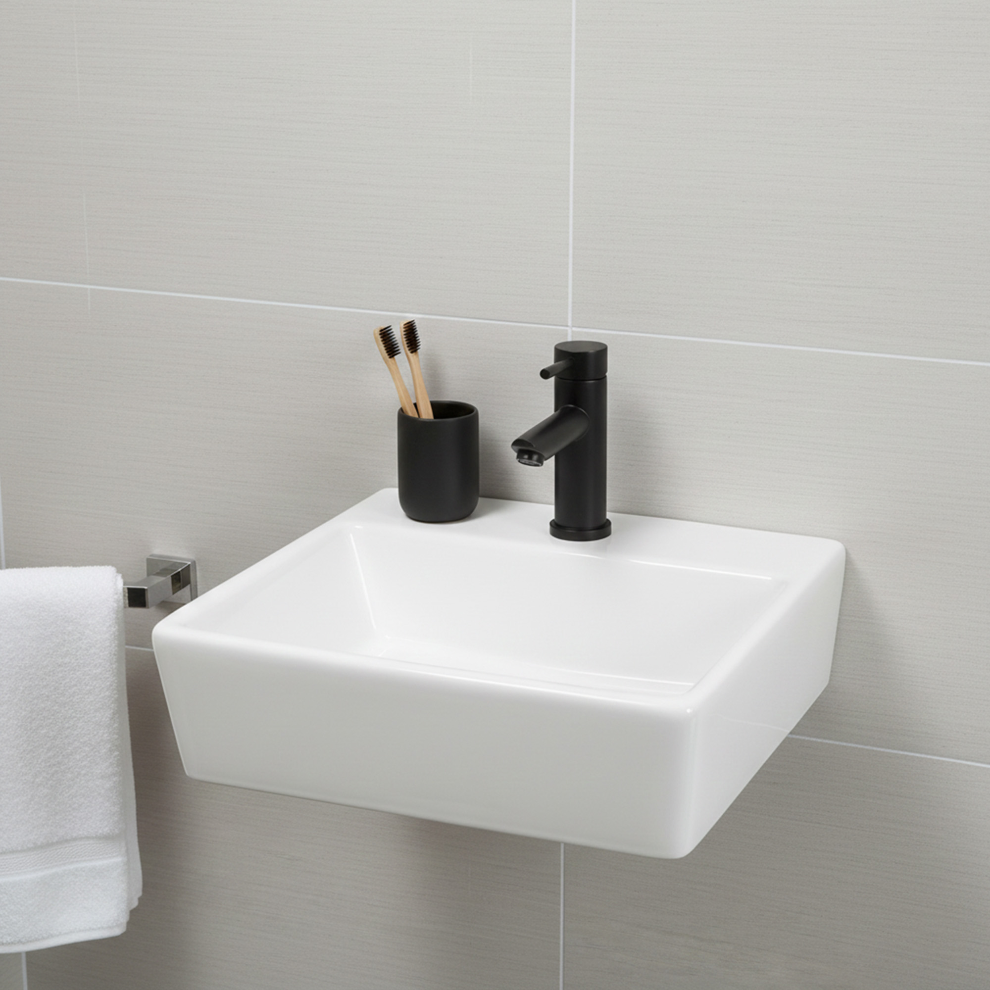 Combo Lavamanos Pequeño Rectangular+griferia Mezcladora C692