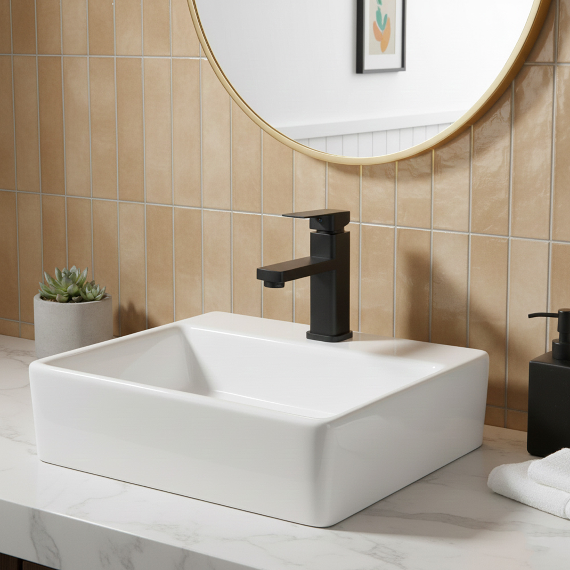 Combo Lavamanos Pequeño Rectangular+griferia Mezcladora C695