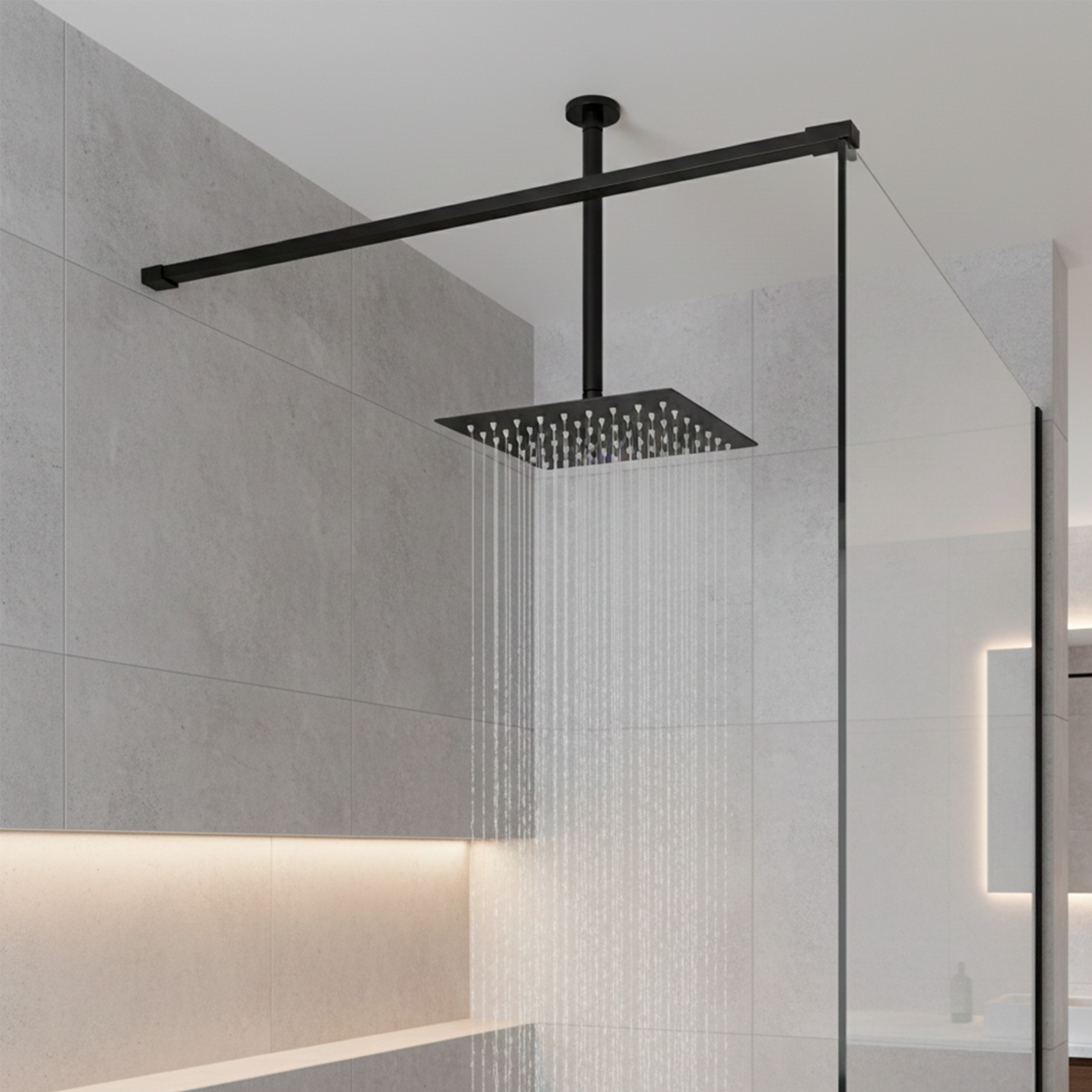 Brazo A Ducha 25cm + Ducha 20cm Cuadrada Negro C1204