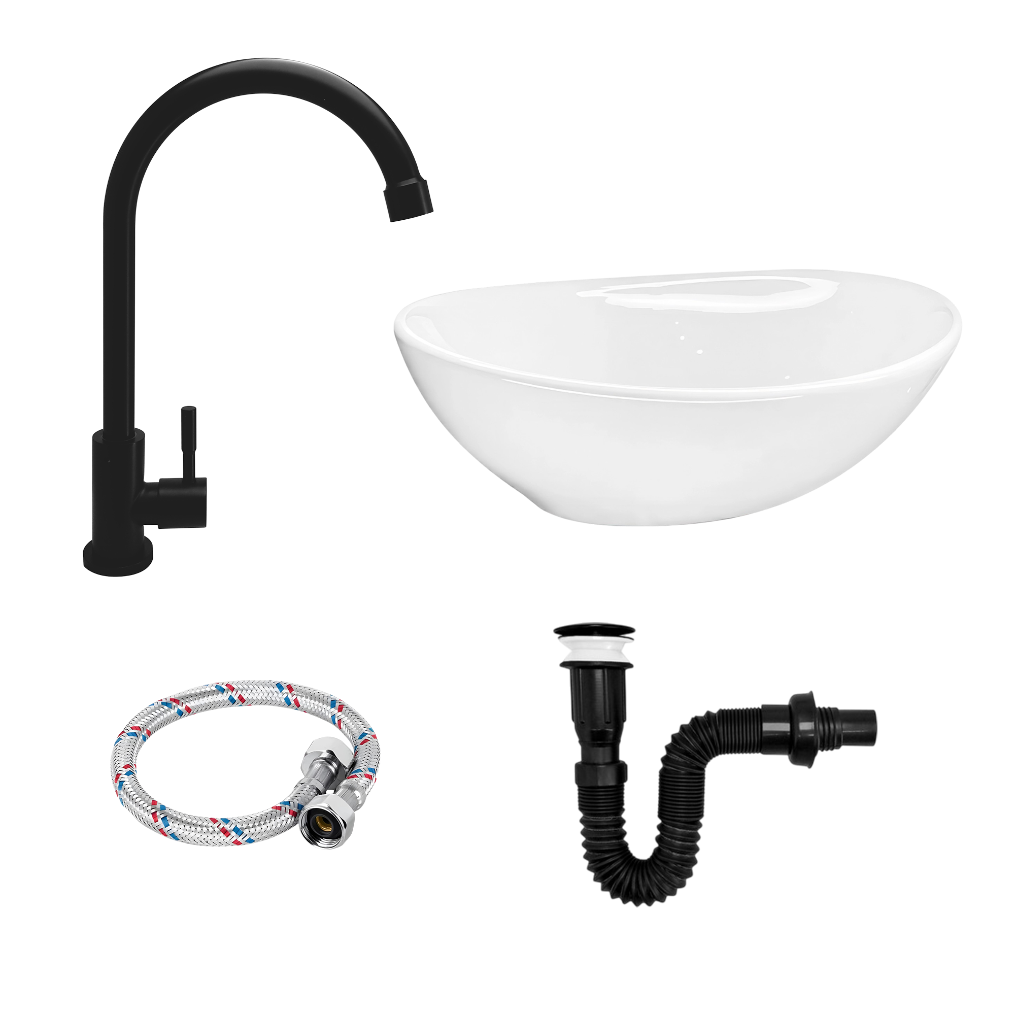 Combo Lavamanos+griferia Agua Fria Negra +push+sifon C931