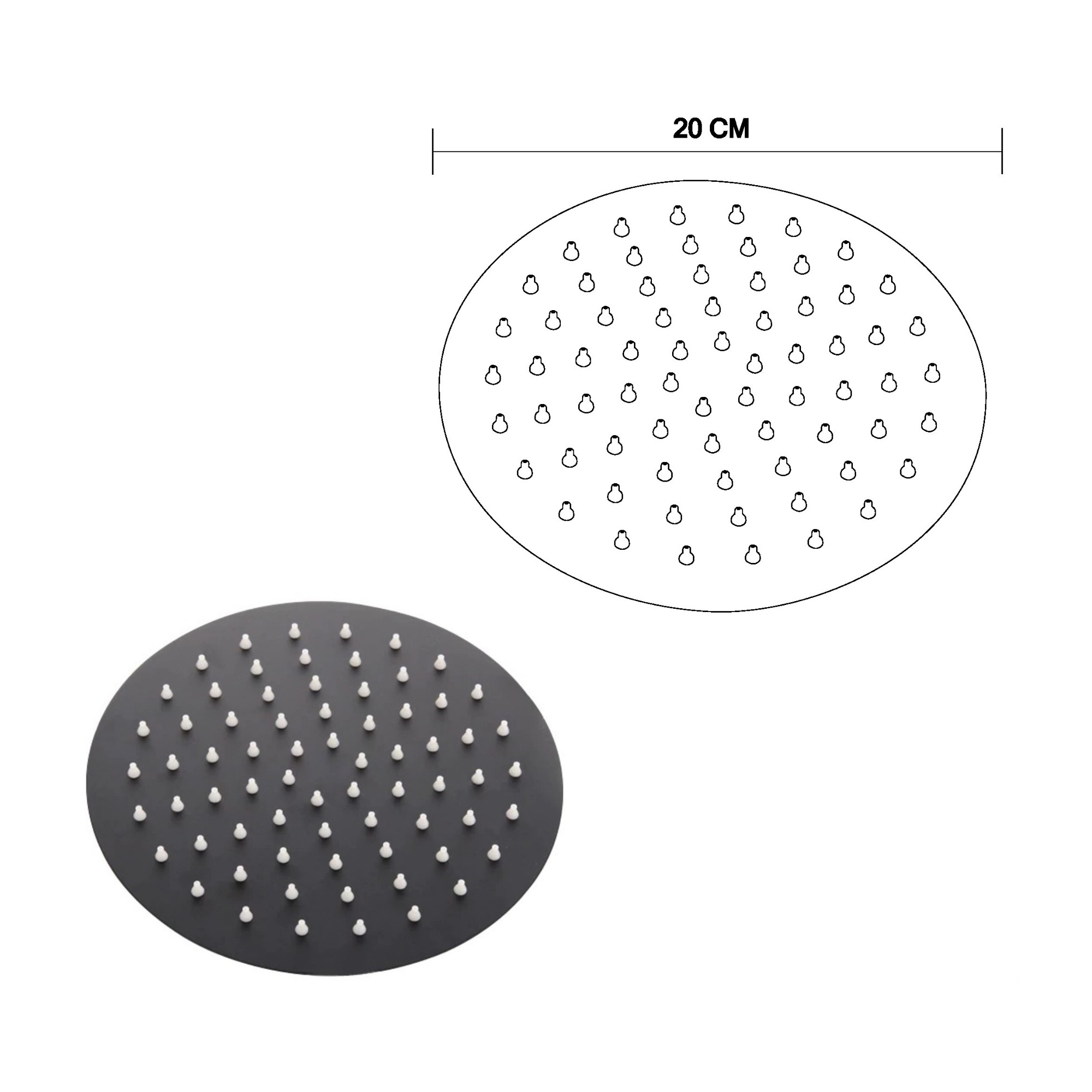 Brazo A Ducha 25cm + Ducha 20cm Redonda Negro C1205