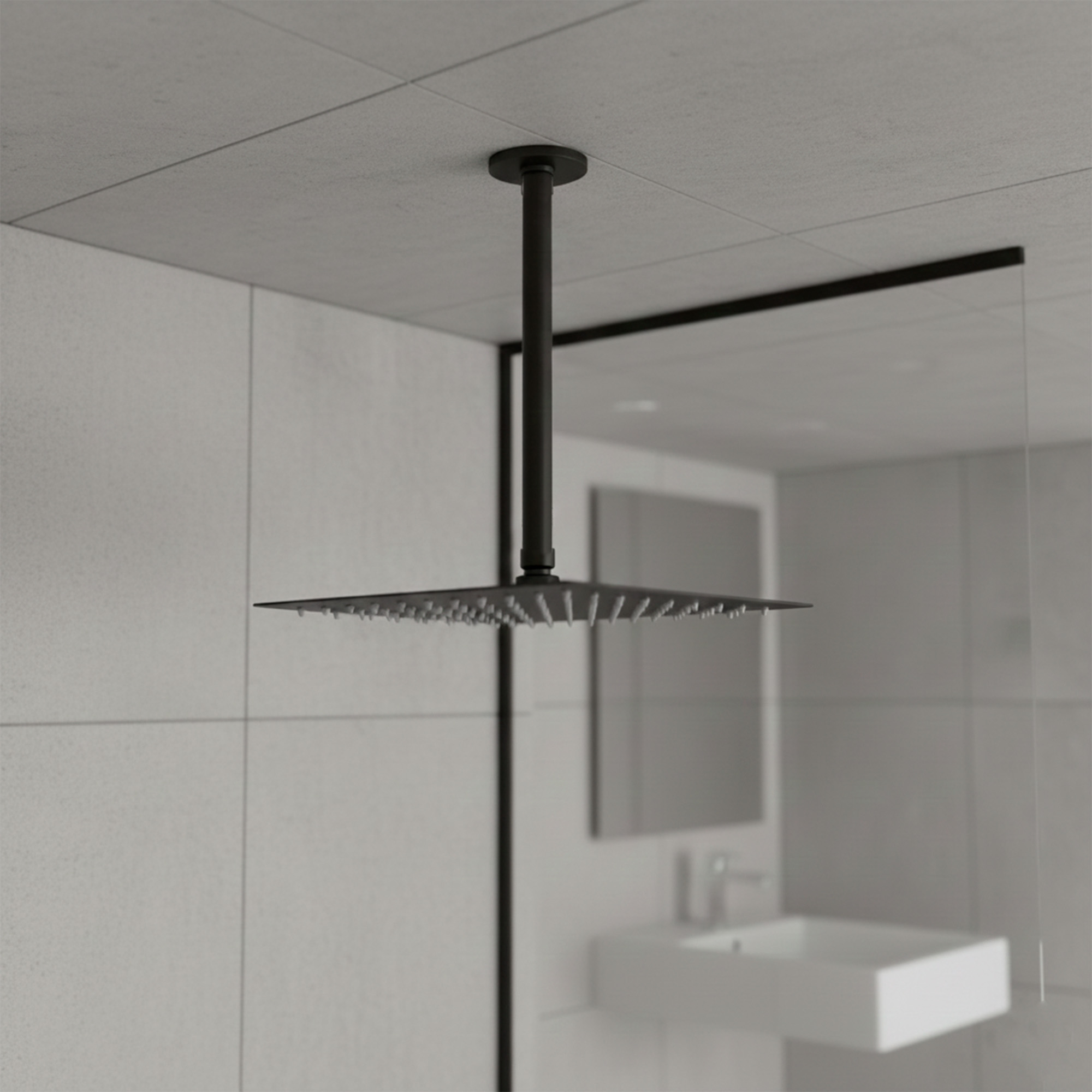 Brazo A Ducha 25cm + Ducha 25cm Cuadrada Negro C1206