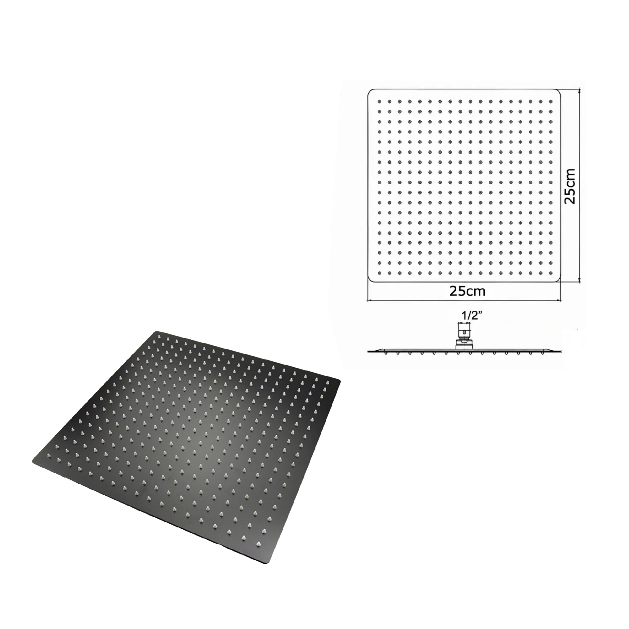 Brazo A Ducha 25cm + Ducha 25cm Cuadrada Negro C1206