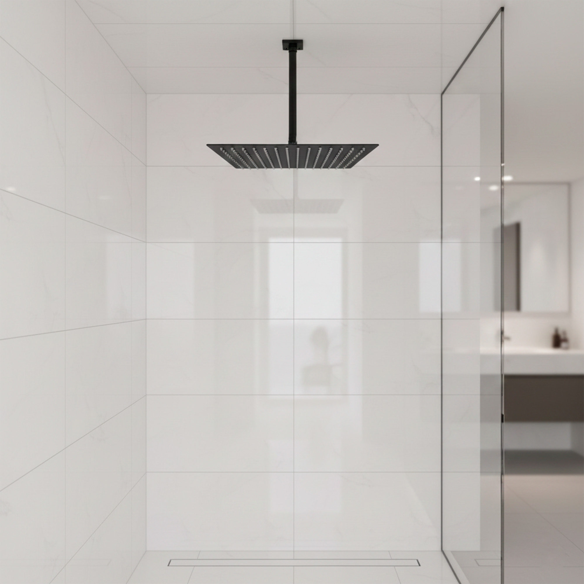 Brazo A Ducha 25cm + Ducha 30cm Cuadrada Negro C1207