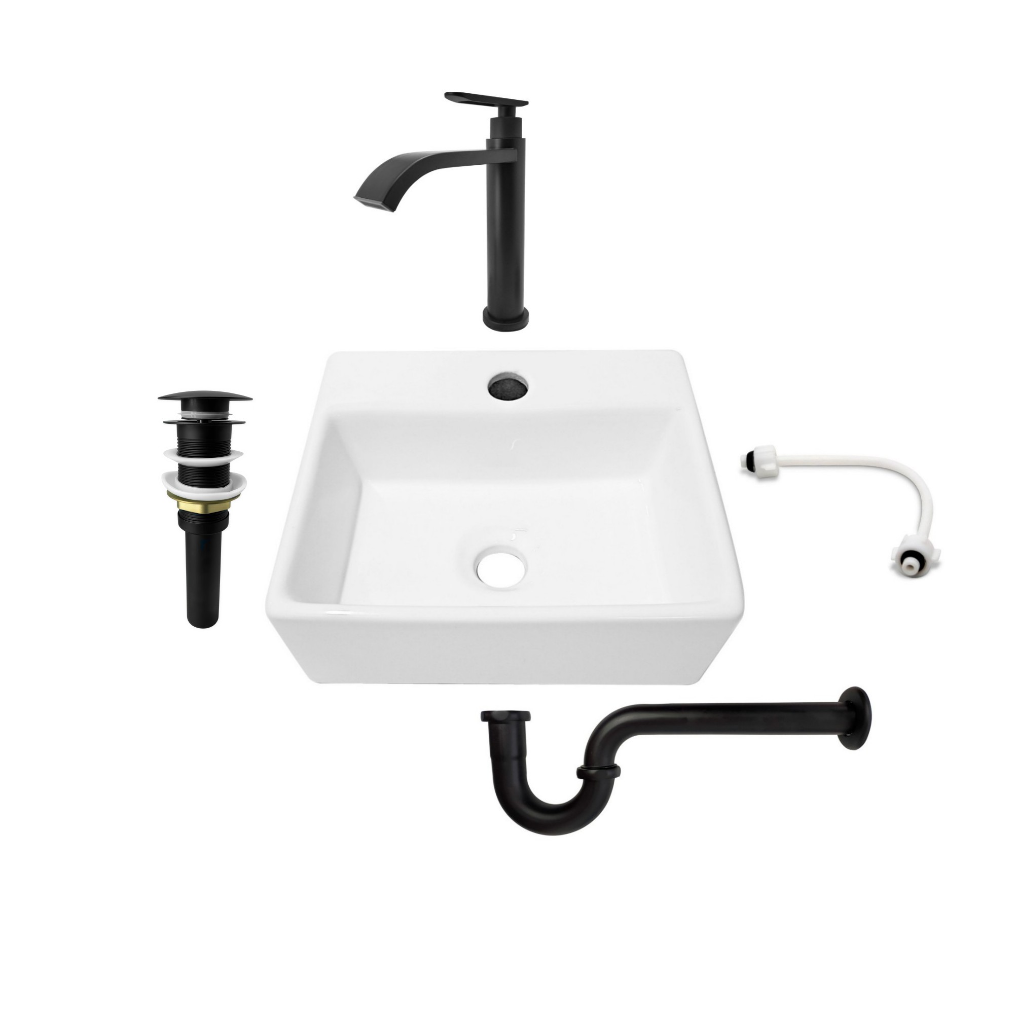 Combo Lavamanos Pequeño Rectangular + Grifería Negra C698