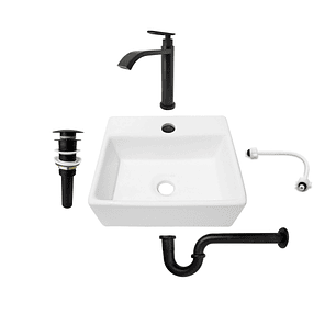 Combo Lavamanos Pequeño Rectangular + Grifería Negra C698