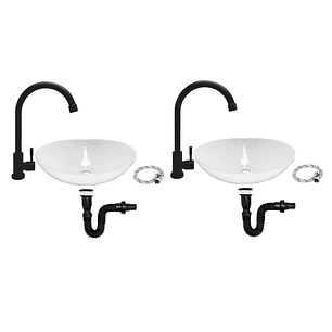 Pack X 2 Combos Lavamanos + Griferia Agua Fría Negro C932