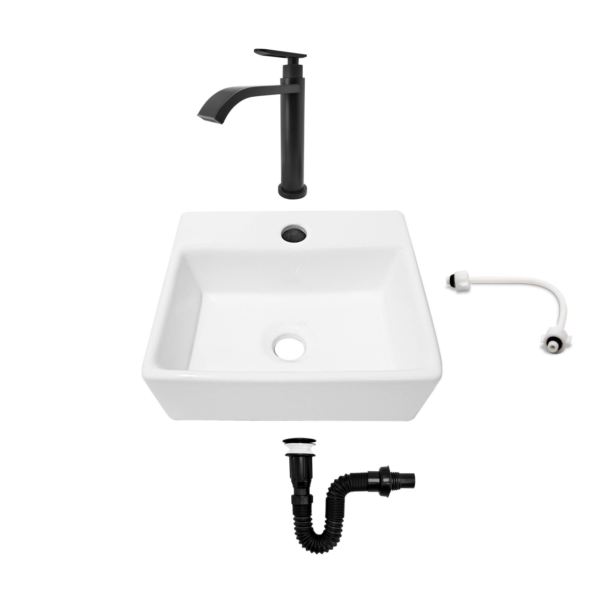 Combo Lavamanos Pequeño Rectangular + Grifería Negra C699