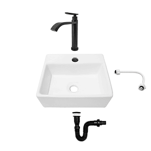 Combo Lavamanos Pequeño Rectangular + Grifería Negra C699