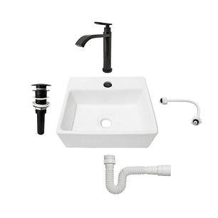 Combo Lavamanos Pequeño Rectangular + Grifería Negra C700