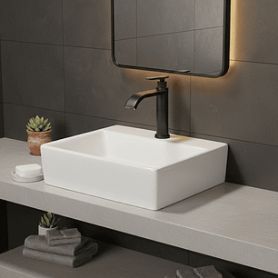 Combo Lavamanos Pequeño Rectangular + Grifería Negra C700