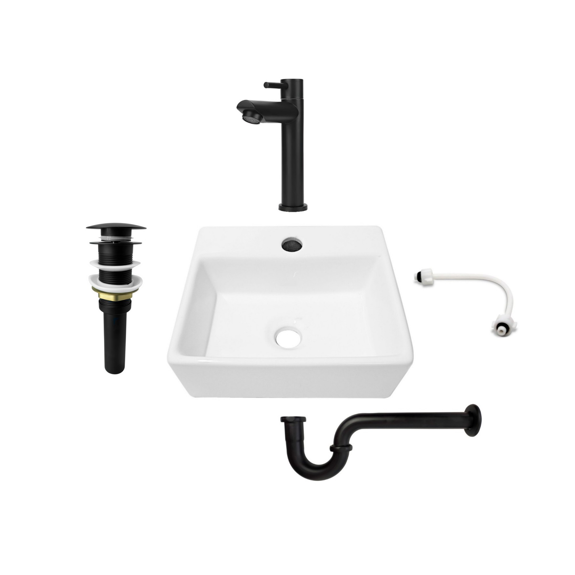 Combo Lavamanos Pequeño Rectangular + Grifería Negra C701