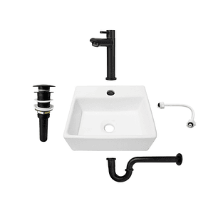 Combo Lavamanos Pequeño Rectangular + Grifería Negra C701
