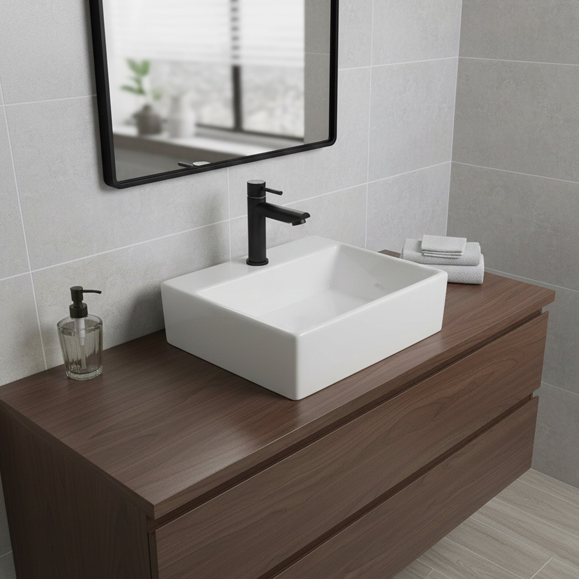 Combo Lavamanos Pequeño Rectangular + Grifería Negra C701