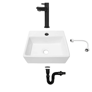 Combo Lavamanos Pequeño Rectangular + Grifería Negra C702