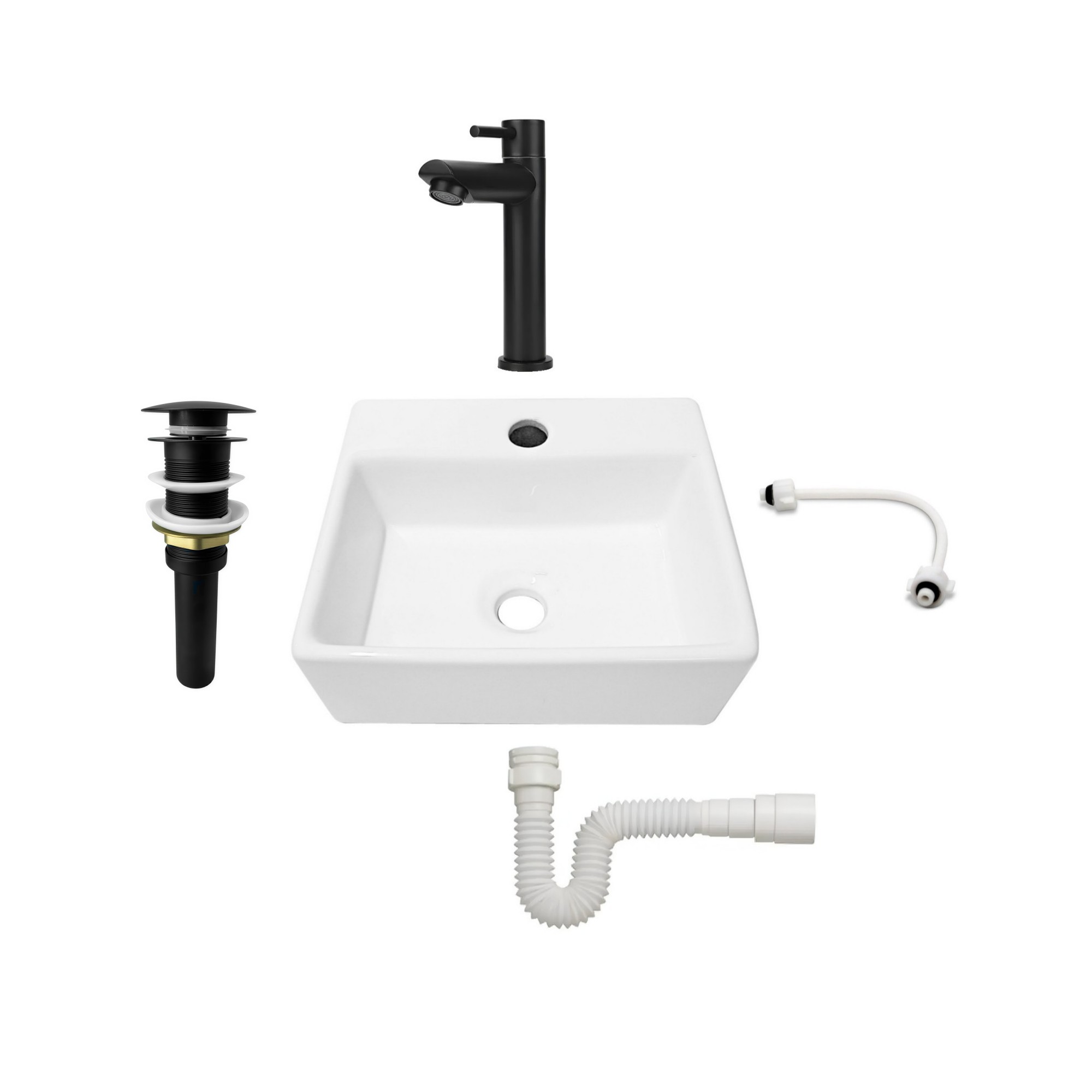 Combo Lavamanos Pequeño Rectangular + Grifería Negra C703