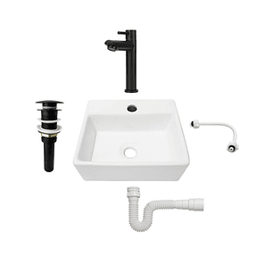 Combo Lavamanos Pequeño Rectangular + Grifería Negra C703