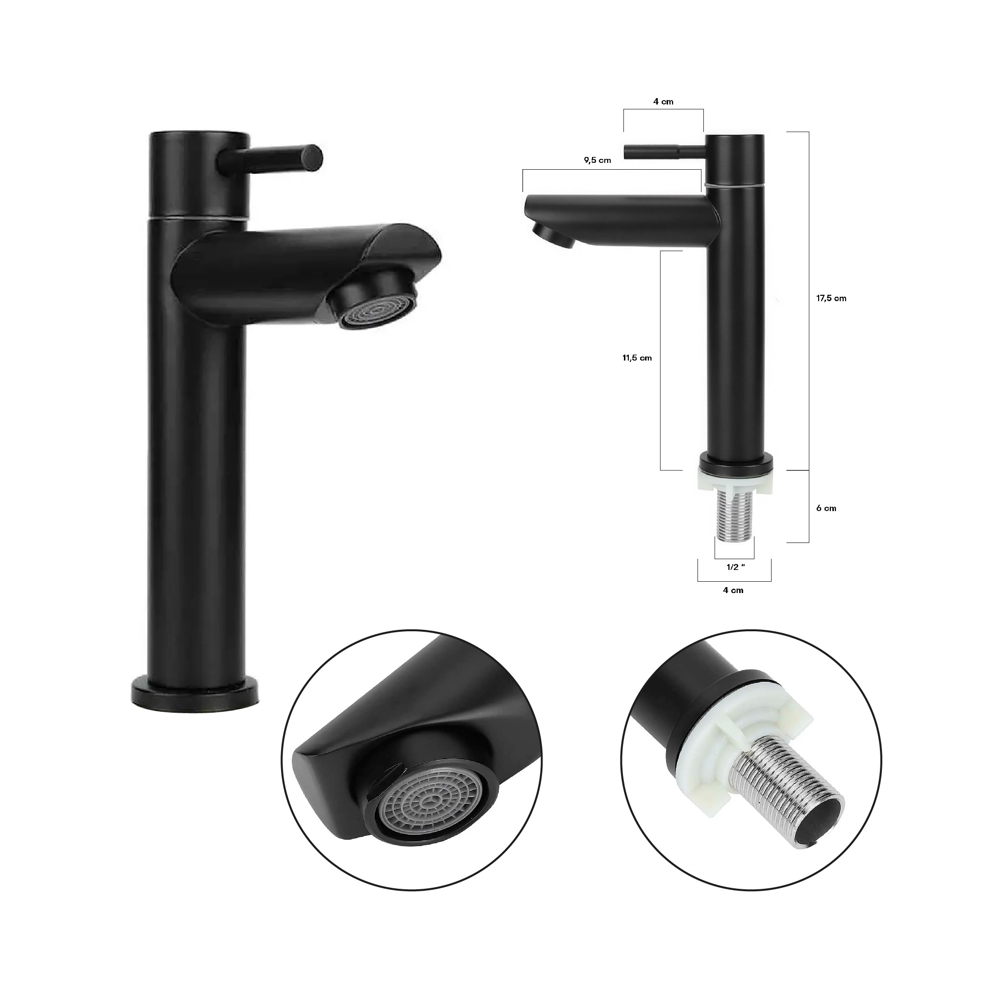 Combo Lavamanos Pequeño Rectangular + Grifería Negra C703