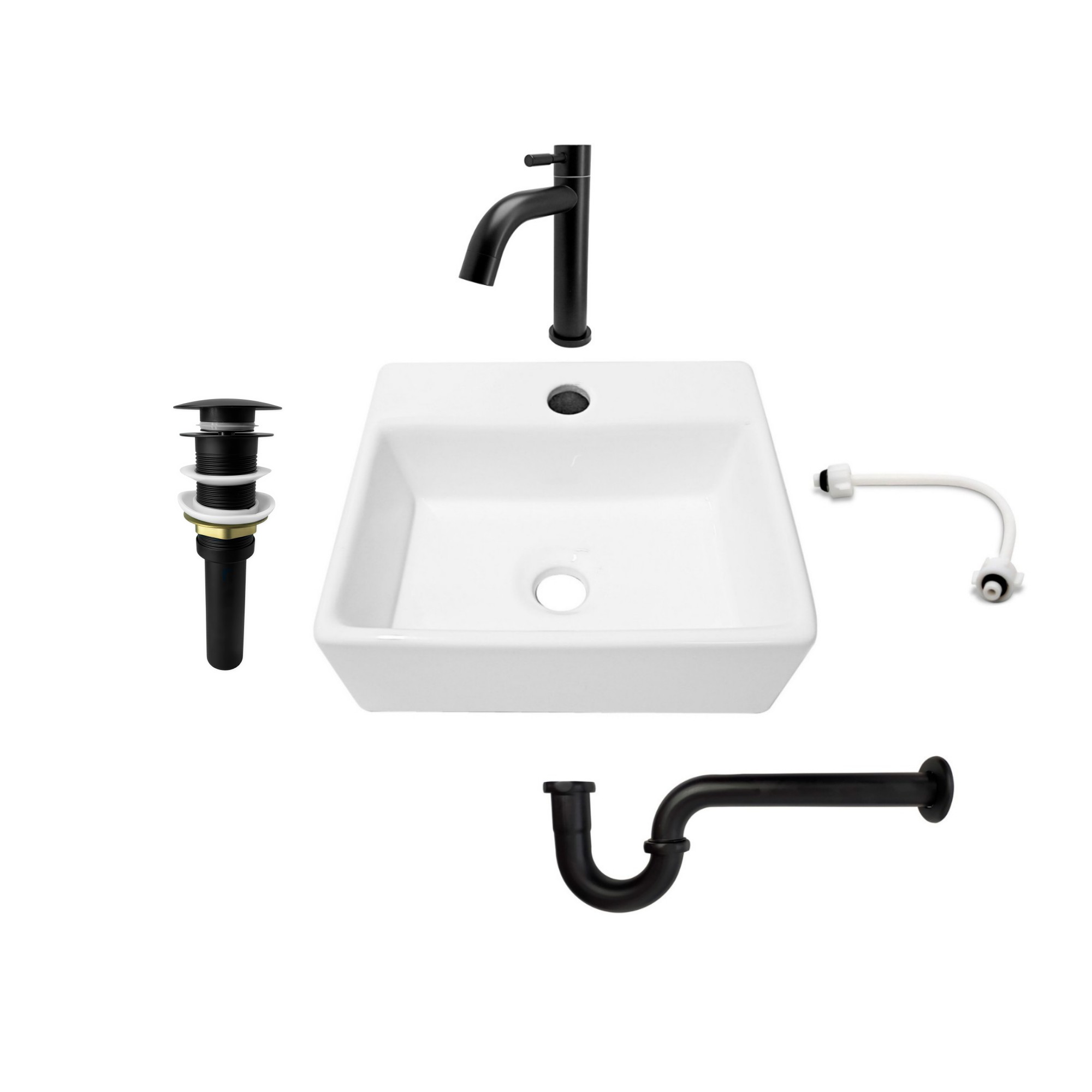 Combo Lavamanos Pequeño Rectangular + Grifería Negra C704