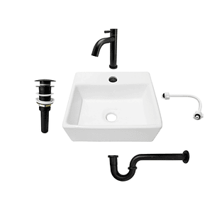 Combo Lavamanos Pequeño Rectangular + Grifería Negra C704