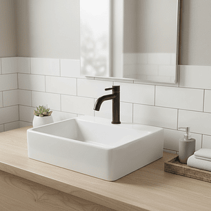 Combo Lavamanos Pequeño Rectangular + Grifería Negra C704