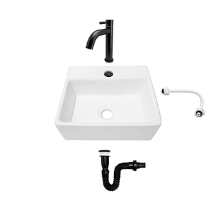 Combo Lavamanos Pequeño Rectangular + Grifería Negra C705