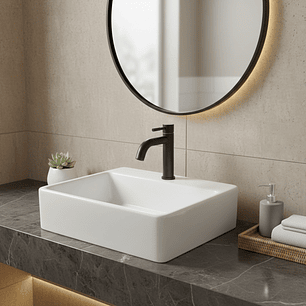 Combo Lavamanos Pequeño Rectangular + Grifería Negra C705