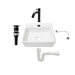 Combo Lavamanos Pequeño Rectangular + Grifería Negra C706