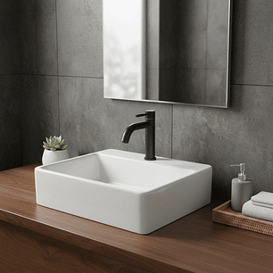 Combo Lavamanos Pequeño Rectangular + Grifería Negra C706