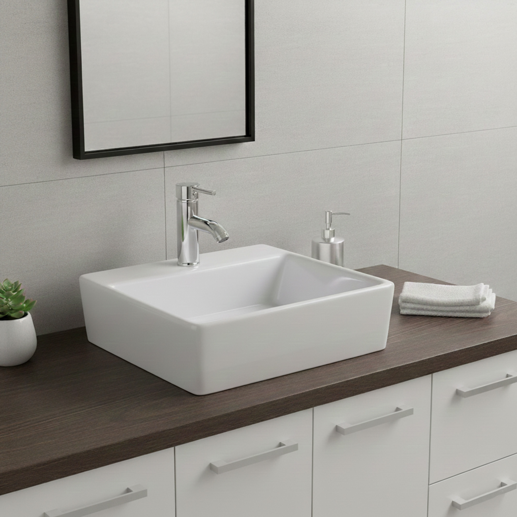 Combo Lavamanos Pequeño Rectangular+griferia Mezcladora C707