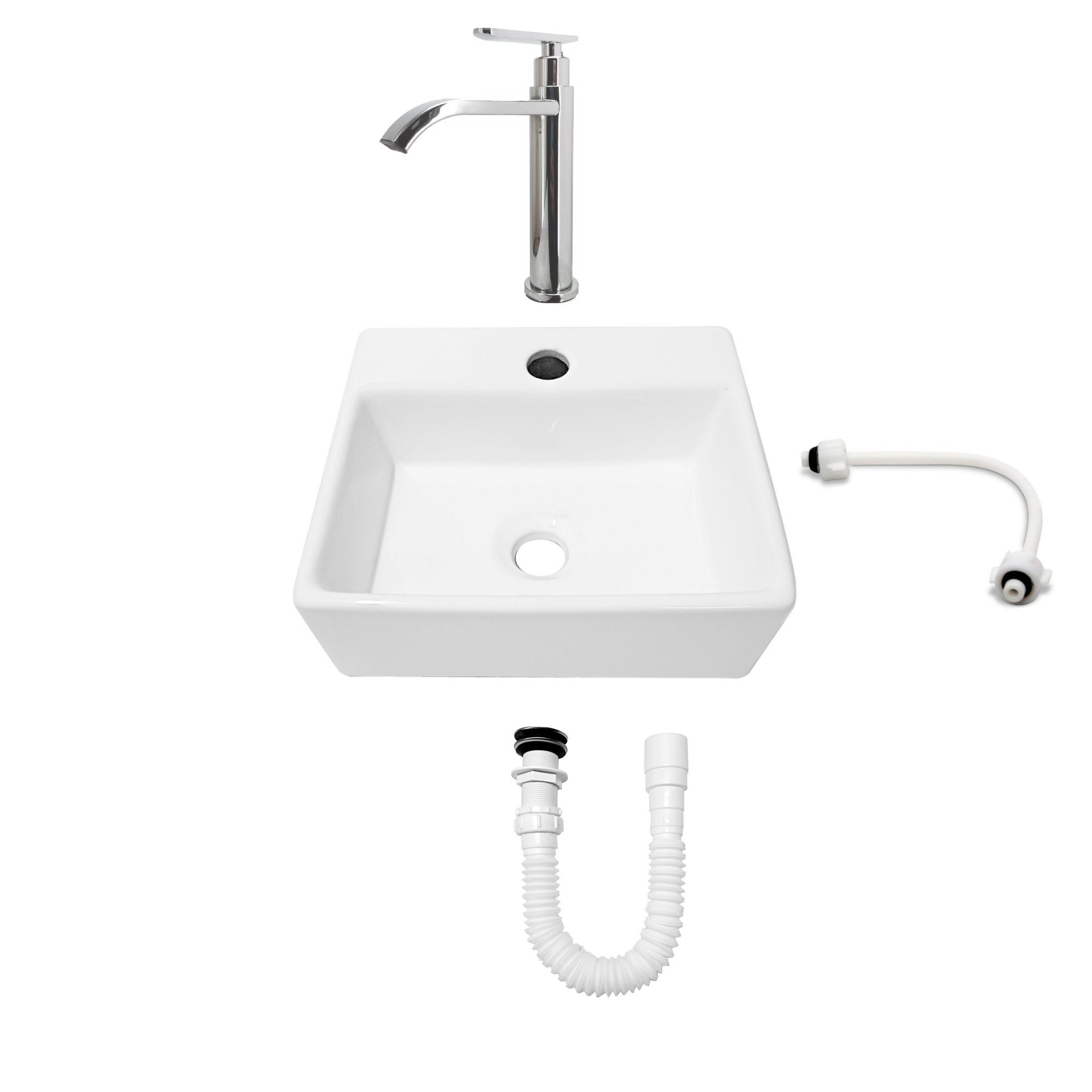 Combo Lavamanos Pequeño Rectangular+ Grifería Agua Fria C708