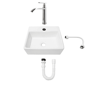 Combo Lavamanos Pequeño Rectangular+ Grifería Agua Fria C708