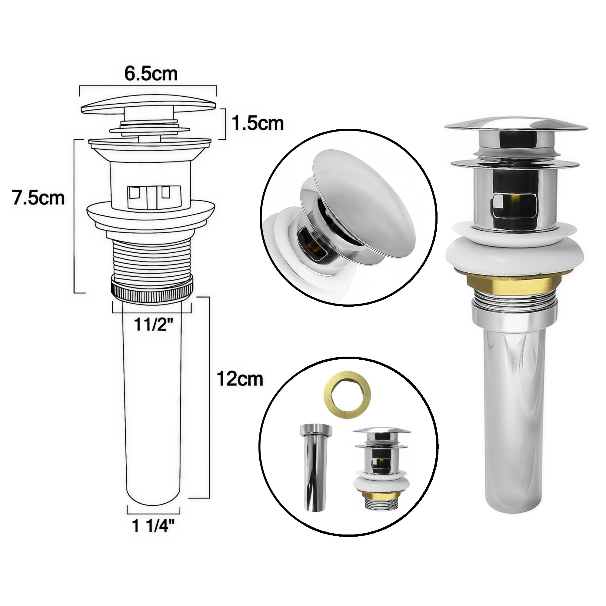 Combo Placa Lavamanos Pl-53 + Push+ Sifón + Grifería C155 Blanco