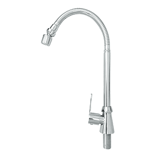 Llave Agua Fria Uso Mixto Cuello Flexible Cromo Brillante