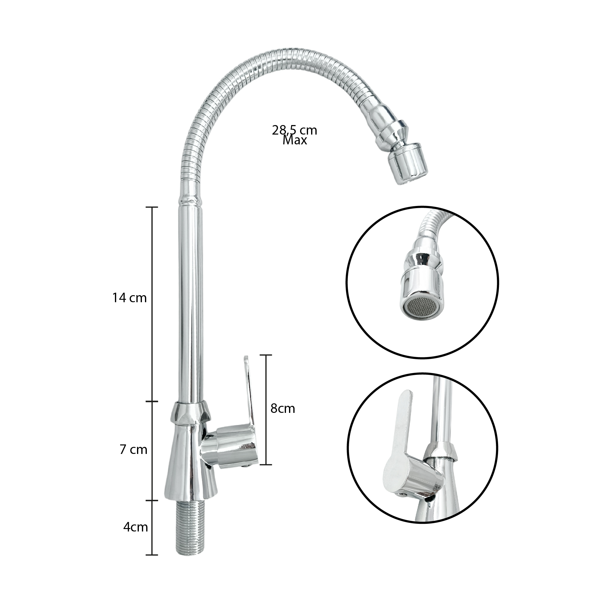 Llave Agua Fria Uso Mixto Cuello Flexible Cromo Brillante