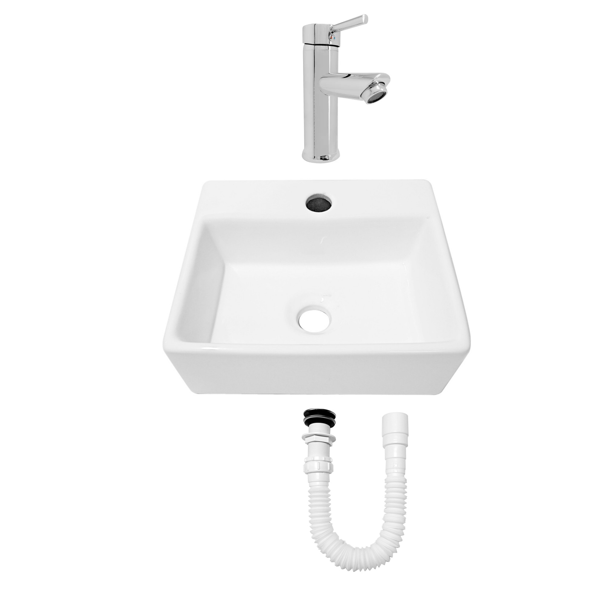 Combo Lavamanos Pequeño Rectangular+ Grifería Mezclador C710