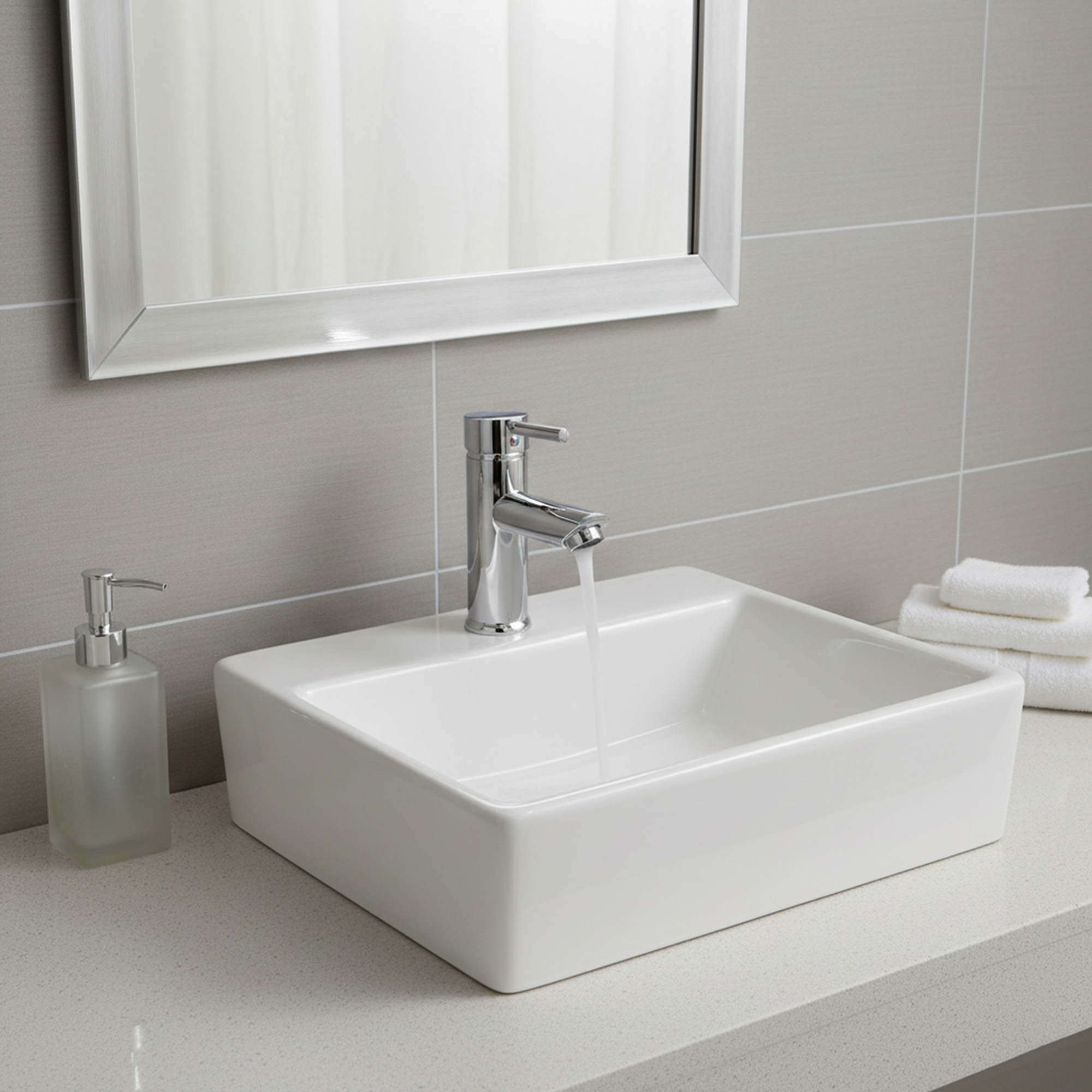 Combo Lavamanos Pequeño Rectangular+ Grifería Mezclador C710