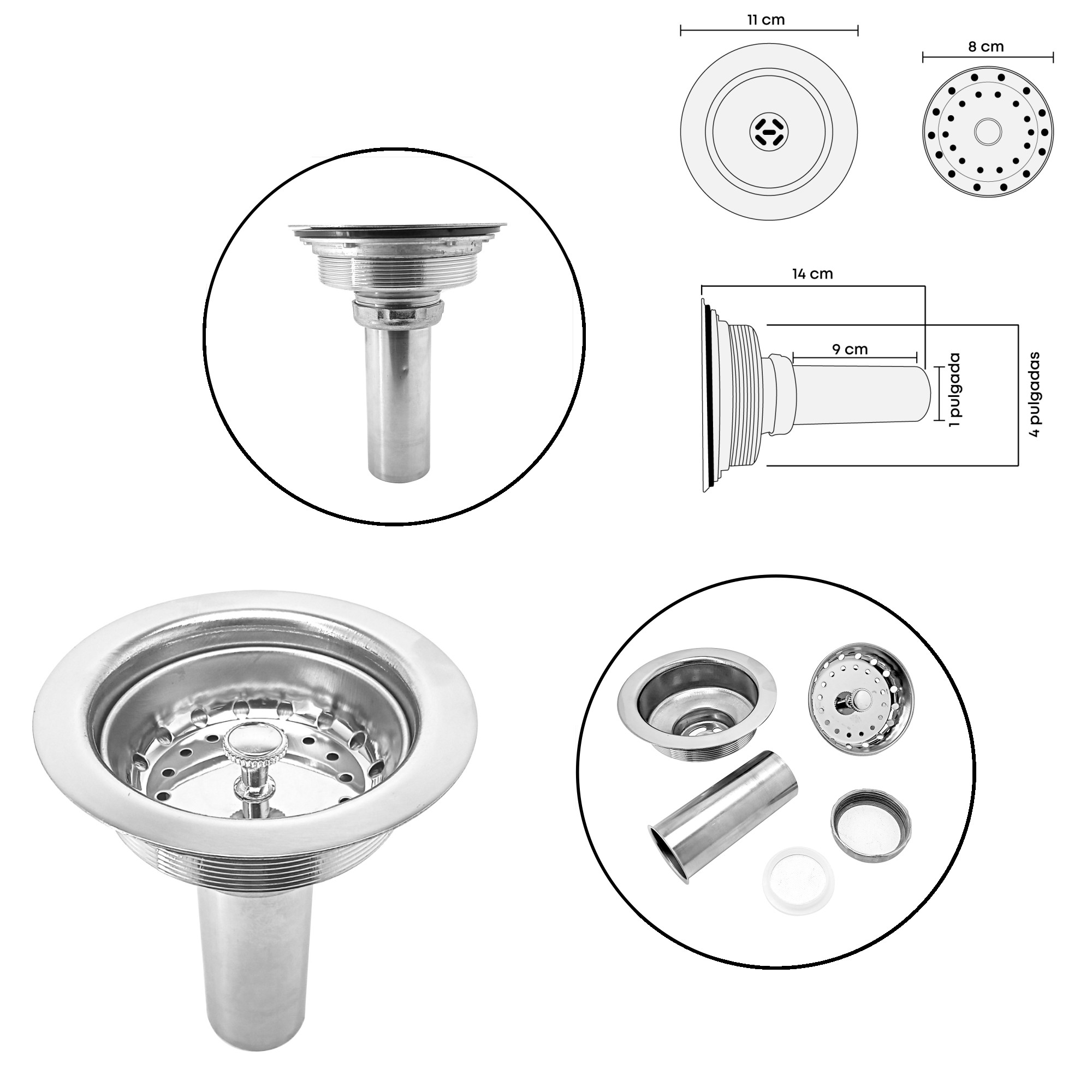 Kit Grifería Lavaplatos Agua Fría + Canastilla Desague C1208