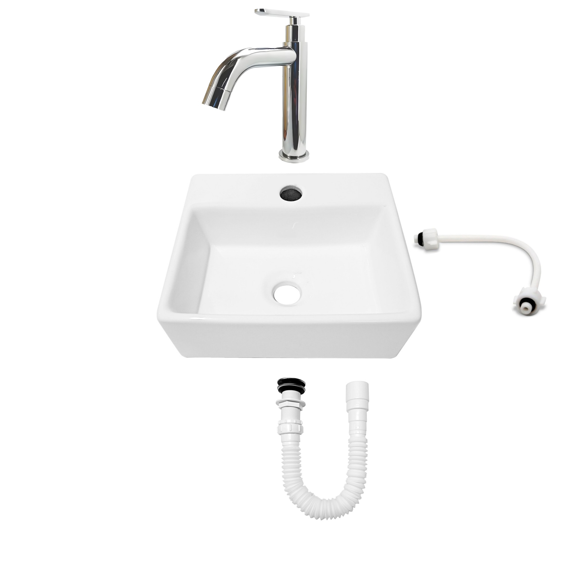 Combo Lavamanos Pequeño Rectangular+ Grifería Agua Fria C709