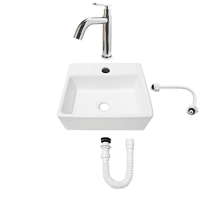 Combo Lavamanos Pequeño Rectangular+ Grifería Agua Fria C709