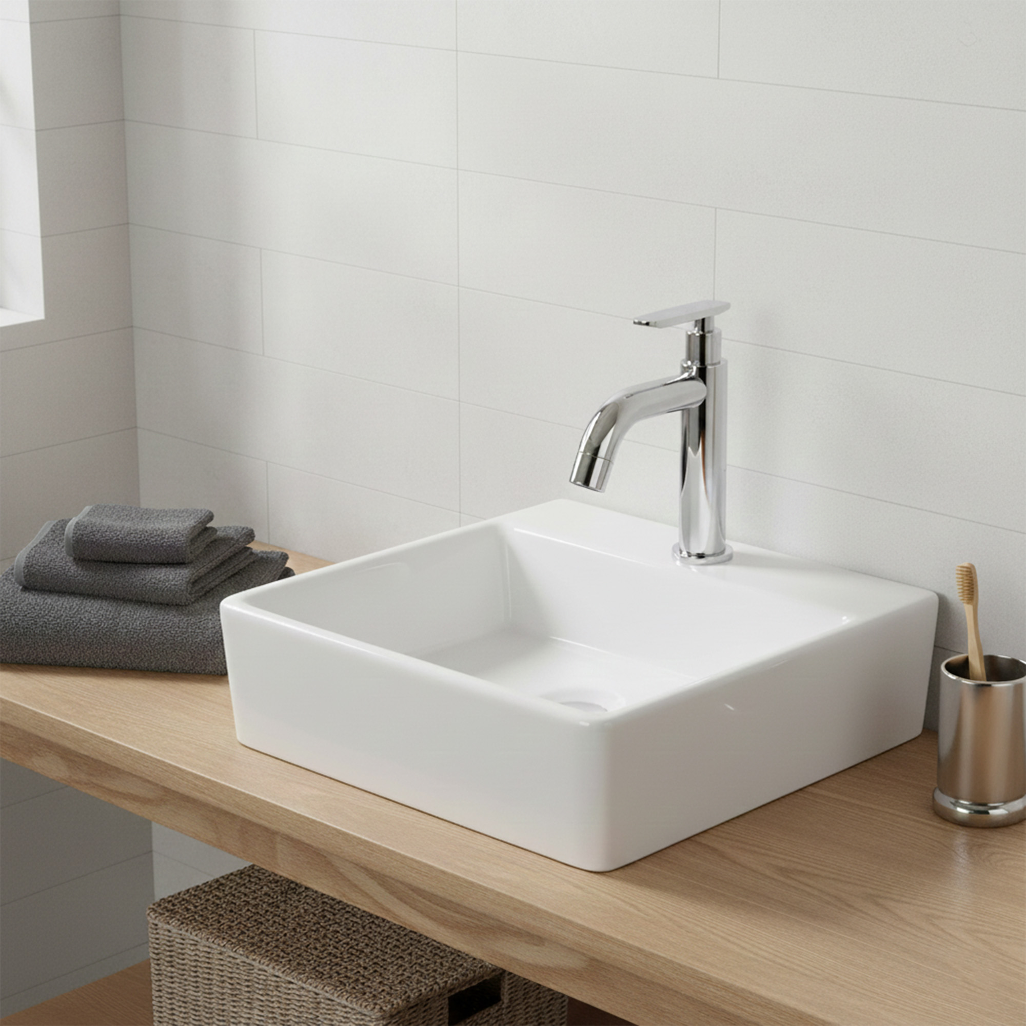 Combo Lavamanos Pequeño Rectangular+ Grifería Agua Fria C709