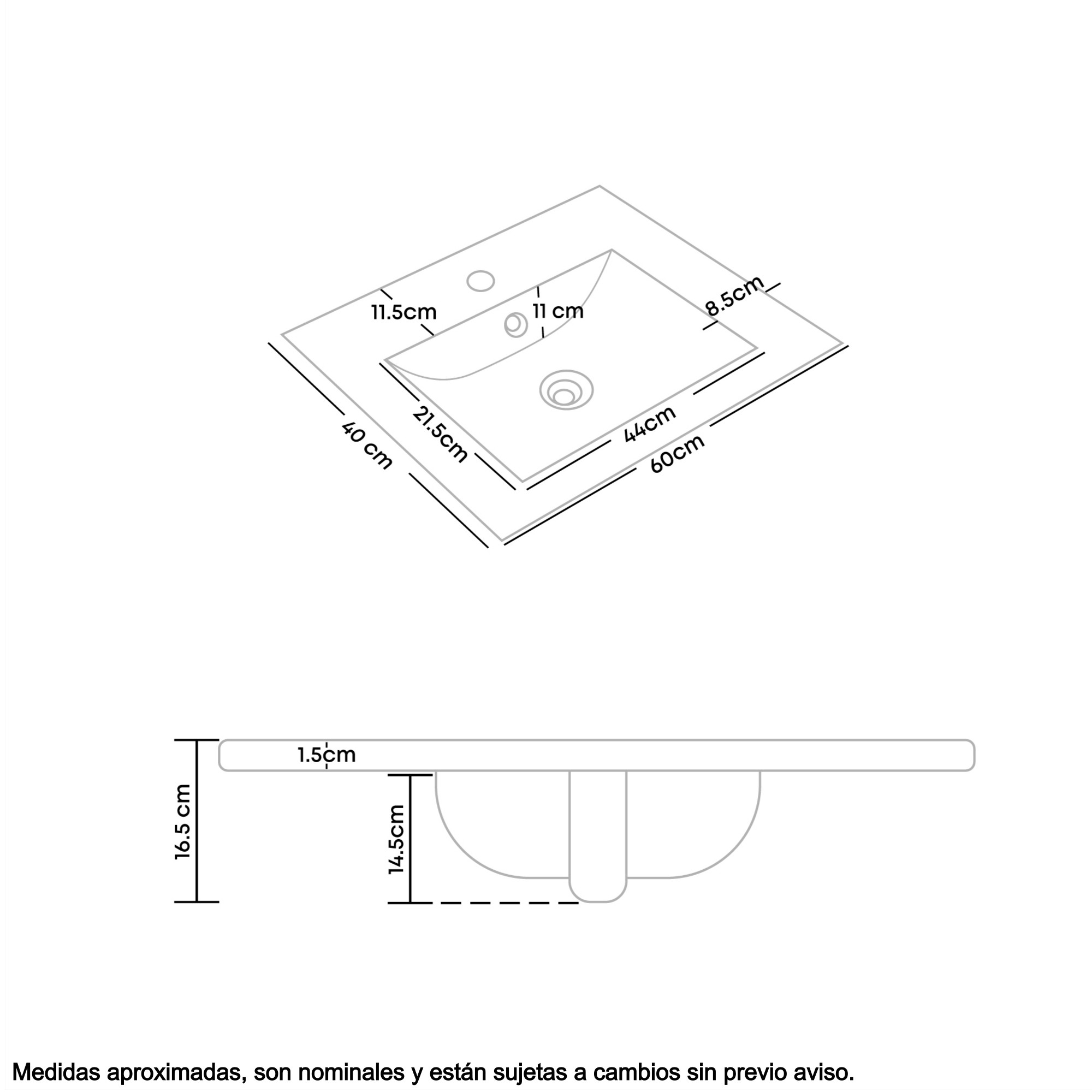 Placa Lavamanos PL-60 + Grifería Mezclador + Push + Sifón C174